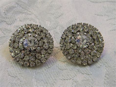 round rhinestone clip vintage earrings